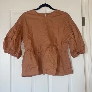 Tan Puff Sleeve Top! Never worn, in great condition! New with tags!